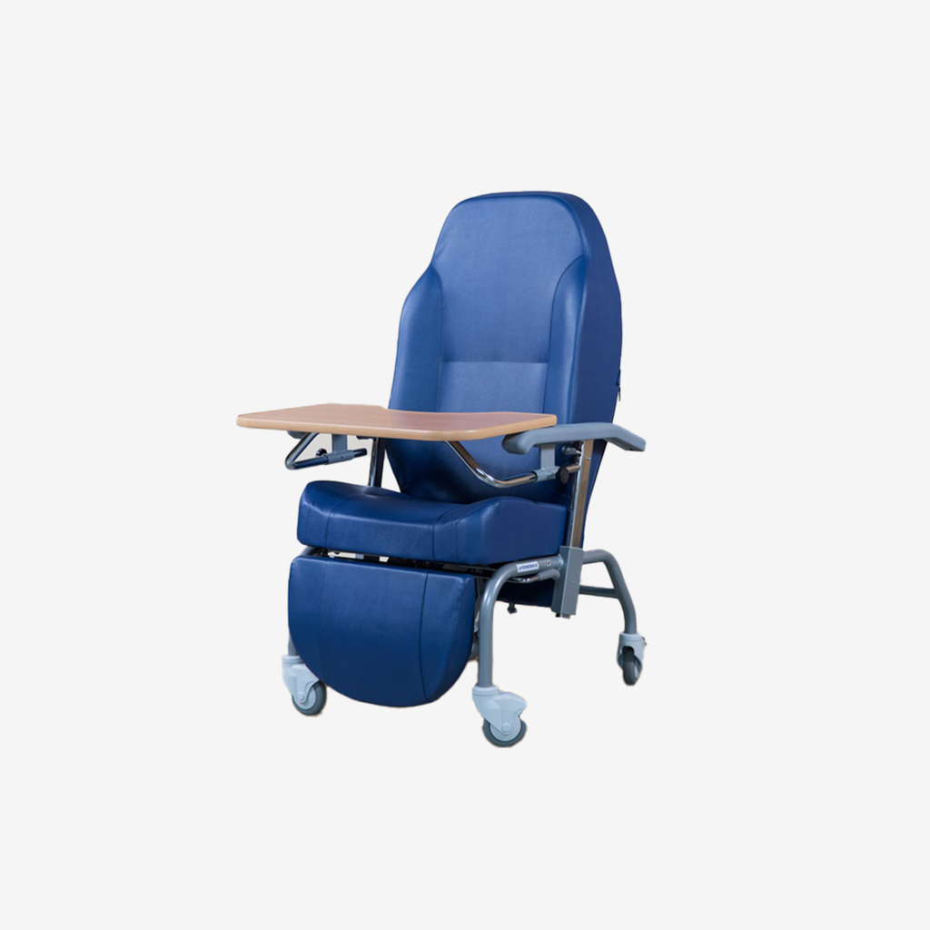 Geriatric chair "Normandie" on wheels with headrest and tray